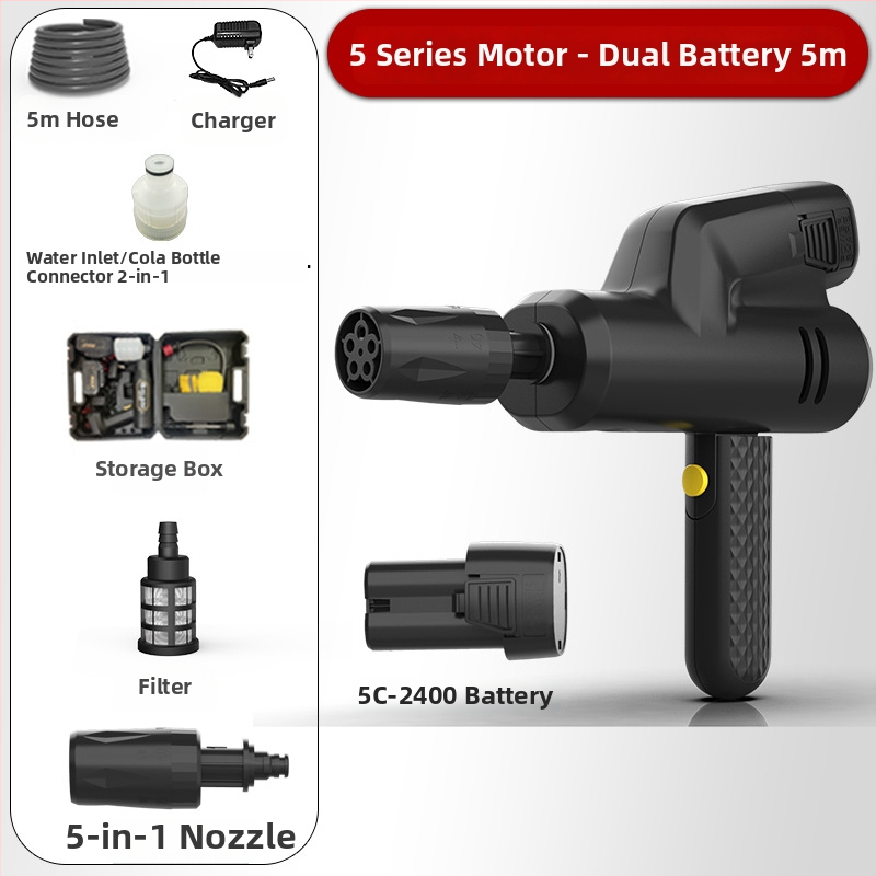 Pistol de spălat auto cu baterie litiu, pliabil, fără fir, 16.8V, 2 bar presiune maximă, debit 4 L/min, duză reglabilă cu cinci funcții