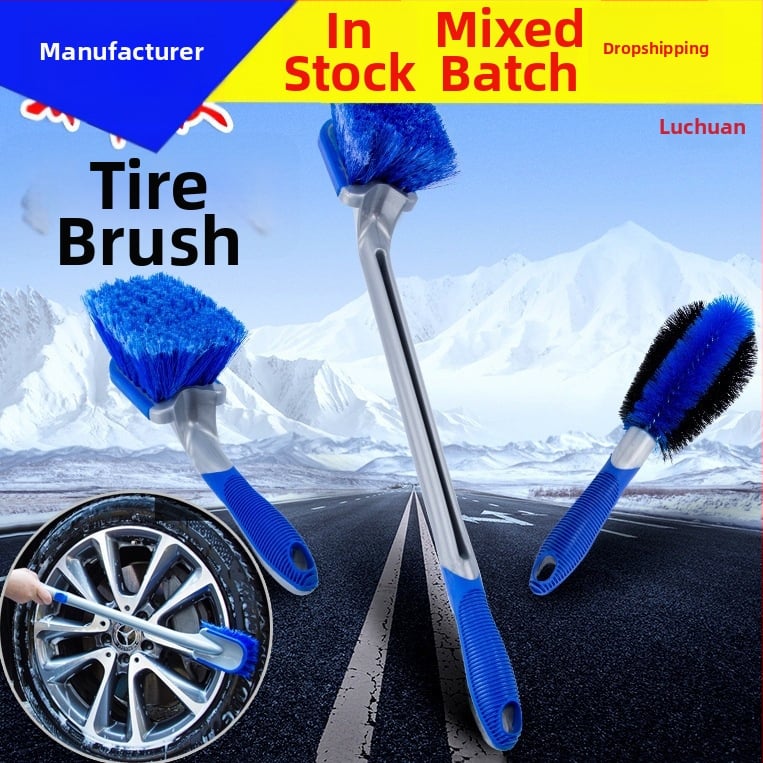 Hosszú nyélű kerékagy és gumi tisztító keféje – többfunkciós autóápolási ecset, anyagok: csavart gyapjú, PP és ABS műanyag