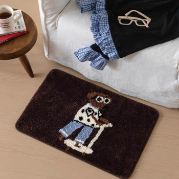 Covor de podea cu design retro de desene animate, textură imitatie de cașmir, pătrat, poliester, imprimare, spălare manuală, personalizare disponibilă, potrivit pentru living, dormitor și baie