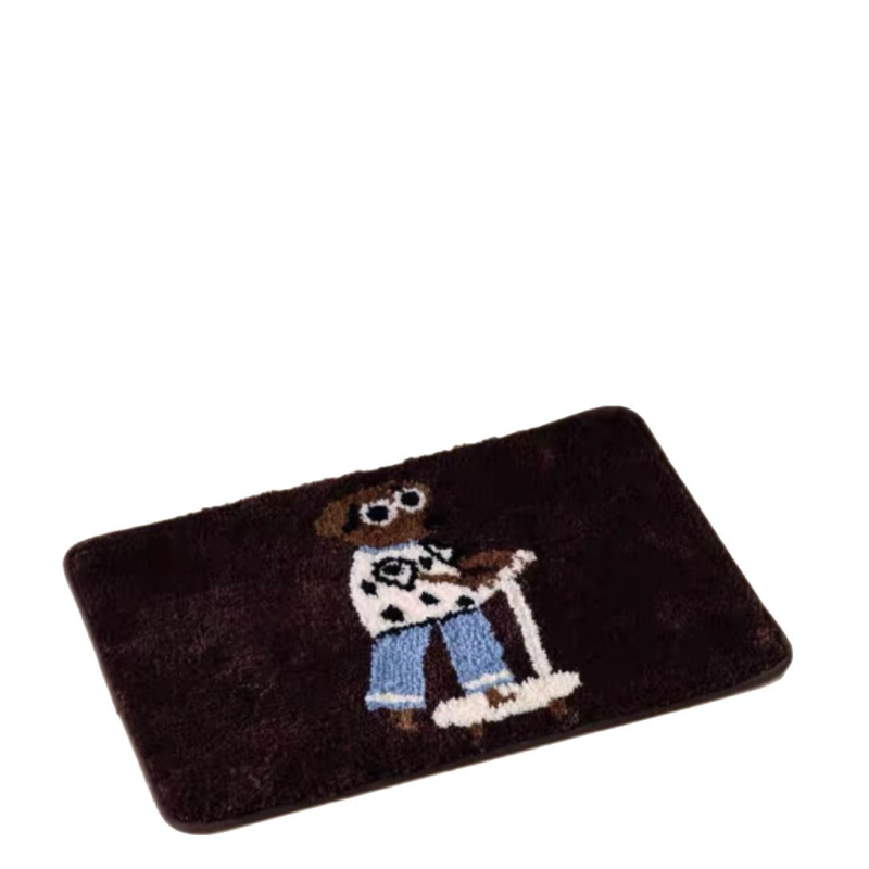 Covor de podea cu design retro de desene animate, textură imitatie de cașmir, pătrat, poliester, imprimare, spălare manuală, personalizare disponibilă, potrivit pentru living, dormitor și baie