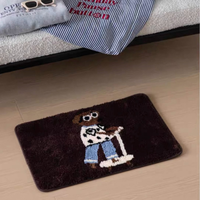 Covor de podea cu design retro de desene animate, textură imitatie de cașmir, pătrat, poliester, imprimare, spălare manuală, personalizare disponibilă, potrivit pentru living, dormitor și baie