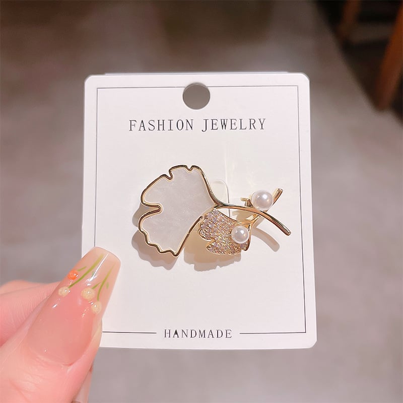Broșă cu frunză de ginkgo, cupru, pentru femei, design floral luxos, placare electrolitică
