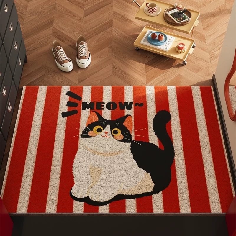Covoraș de intrare din bucla de sârmă, formă dreptunghiulară, model animale drăguțe, lavabil manual, stil anime