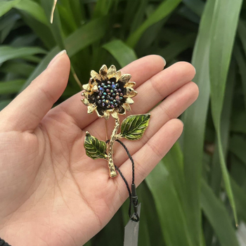 Ηλιοτρόπιο περόνα από τεχνητό κρύσταλλο, φινίρισμα με σταγόνες λαδιού, unisex αξεσουάρ για πέτο, διακοσμητικό και δώρο, άνοιξη 2025