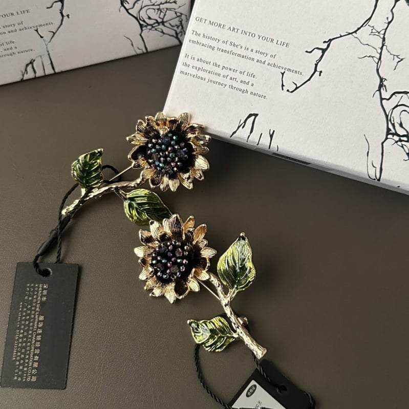 Ηλιοτρόπιο περόνα από τεχνητό κρύσταλλο, φινίρισμα με σταγόνες λαδιού, unisex αξεσουάρ για πέτο, διακοσμητικό και δώρο, άνοιξη 2025