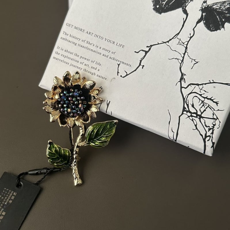 Ηλιοτρόπιο περόνα από τεχνητό κρύσταλλο, φινίρισμα με σταγόνες λαδιού, unisex αξεσουάρ για πέτο, διακοσμητικό και δώρο, άνοιξη 2025