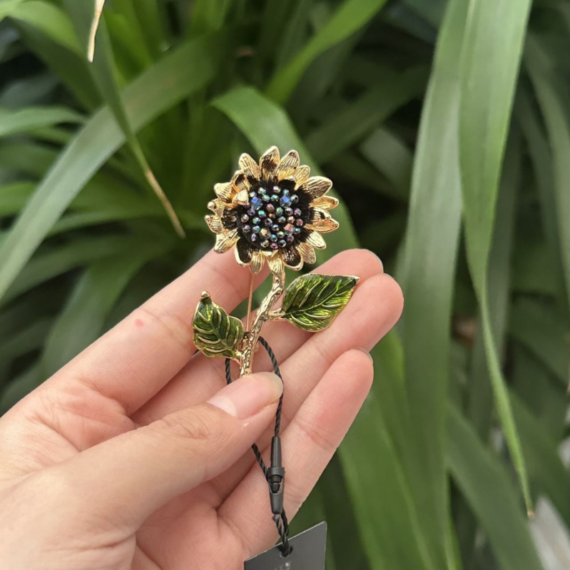 Ηλιοτρόπιο περόνα από τεχνητό κρύσταλλο, φινίρισμα με σταγόνες λαδιού, unisex αξεσουάρ για πέτο, διακοσμητικό και δώρο, άνοιξη 2025