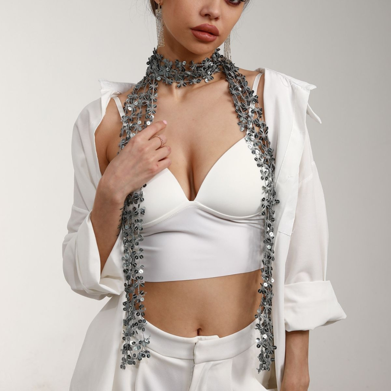 Csillogó sál, warp-knit poliészter anyagból, gyorsan száradó és porálló, nyári divatos kiegészítő