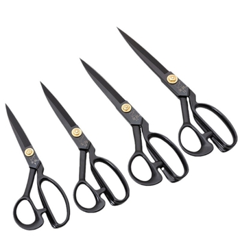 Foarfece croitorie Golden Sword, lamă din oțel mangan, finisaj negru, mâner TPR, lamă în formă de V