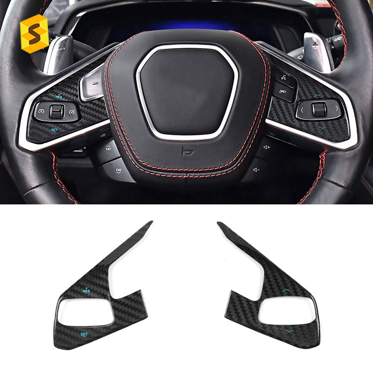 Karbonska pločica za tipke volana za unutarnju preradu Corvette C8 — Materijal: karbonska vlakna; Model: N-KEWT-378; Marka: Sasha carbon fiber; Obrada: Da
