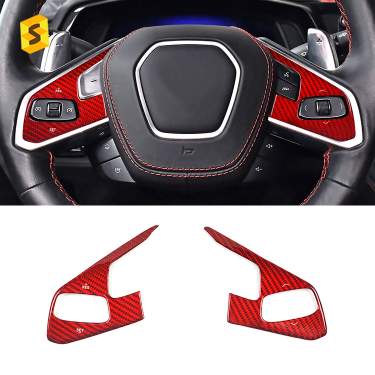 Karbonska pločica za tipke volana za unutarnju preradu Corvette C8 — Materijal: karbonska vlakna; Model: N-KEWT-378; Marka: Sasha carbon fiber; Obrada: Da
