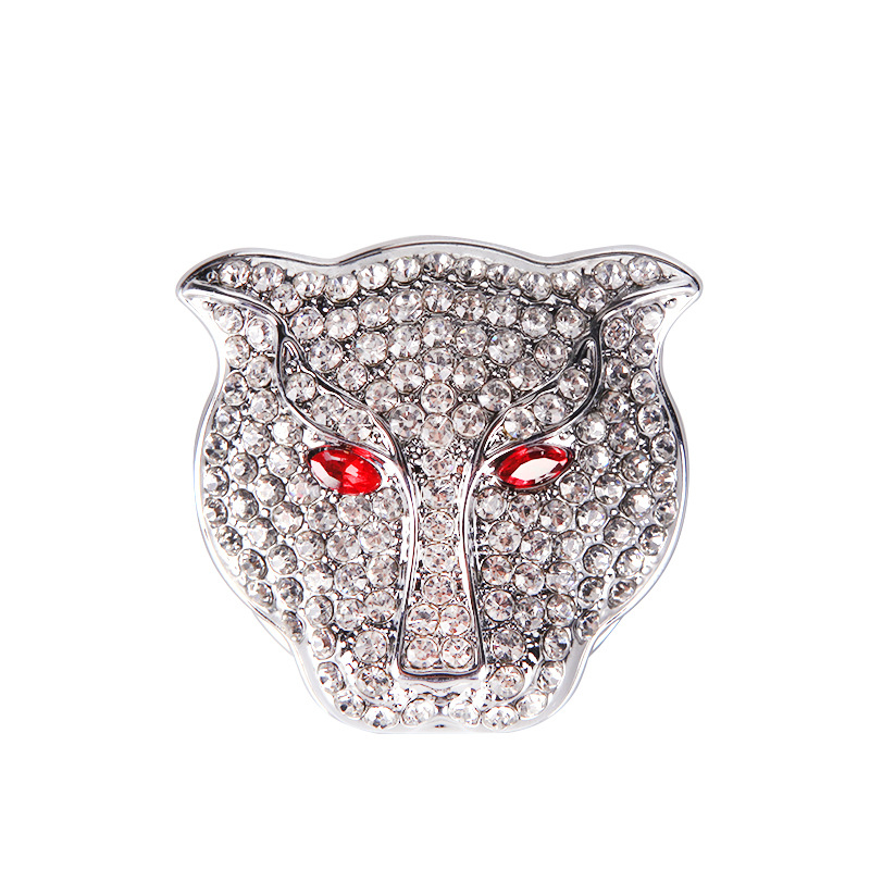 Dekorativni poklopac tipke za paljenje s glavom leoparda i kristalima; cinkov metal; bez logotipa; automobilska zaštitna naljepnica