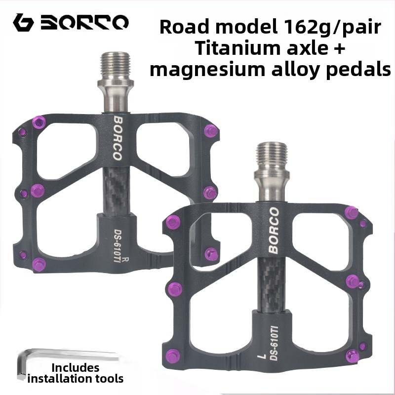 BORCO pedala za bicikl s titanijskim osovinom i tijelom od magnezijevog legura, model 610, pogodno za planinske, cestovne i sklopive bicikle.