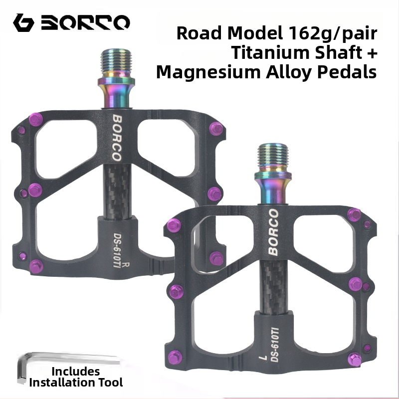 BORCO pedala za bicikl s titanijskim osovinom i tijelom od magnezijevog legura, model 610, pogodno za planinske, cestovne i sklopive bicikle.