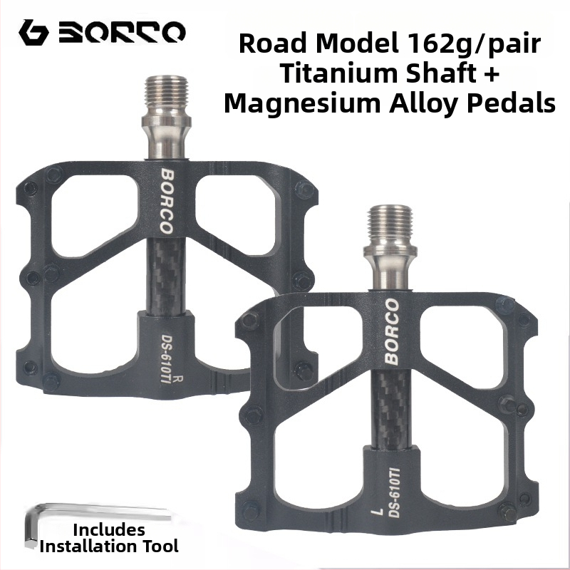 BORCO pedala za bicikl s titanijskim osovinom i tijelom od magnezijevog legura, model 610, pogodno za planinske, cestovne i sklopive bicikle.