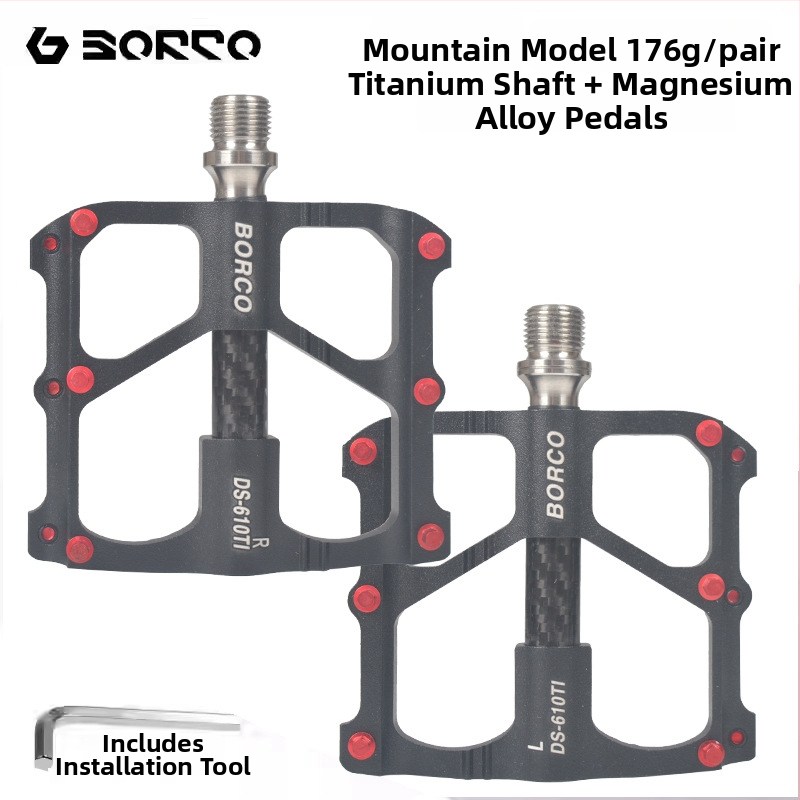 BORCO pedala za bicikl s titanijskim osovinom i tijelom od magnezijevog legura, model 610, pogodno za planinske, cestovne i sklopive bicikle.