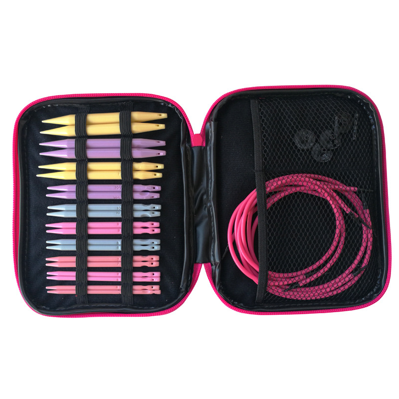 Kružne pletiva igle od ABS plastike, otklopne s zamjenjivim užetom, set od 10 pari, PU torba