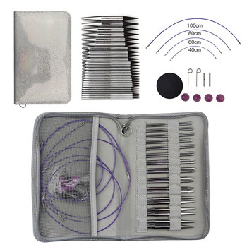 Skup igala za pletenje s odvojivim prstenastim iglama, aluminijsko-nikalni premaz, 13 parova, Clear Peak, japanski stil