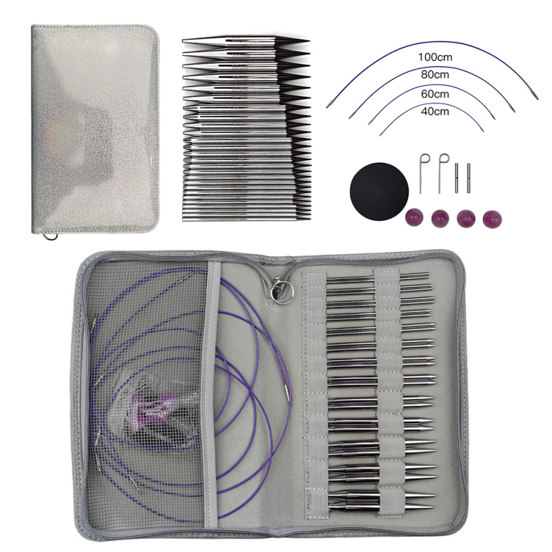 Skup igala za pletenje s odvojivim prstenastim iglama, aluminijsko-nikalni premaz, 13 parova, Clear Peak, japanski stil
