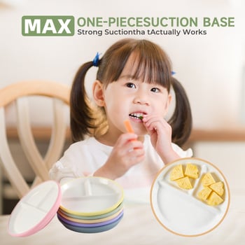 Vaiko keraminė lėkštė su siurbimo kilpeliu ir skirstytomis dalimis; medžiaga keramika + silikonas; tinka nuo 24 mėnesių; 1 vnt komplekte.