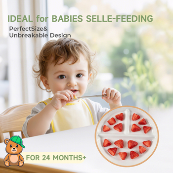 Vaiko keraminė lėkštė su siurbimo kilpeliu ir skirstytomis dalimis; medžiaga keramika + silikonas; tinka nuo 24 mėnesių; 1 vnt komplekte.