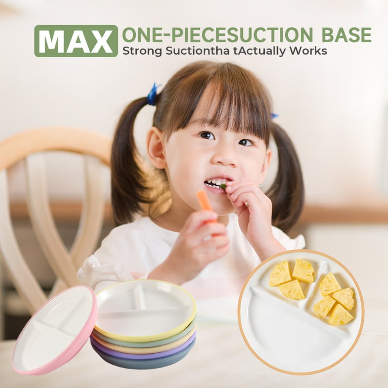 Vaiko keraminė lėkštė su siurbimo kilpeliu ir skirstytomis dalimis; medžiaga keramika + silikonas; tinka nuo 24 mėnesių; 1 vnt komplekte.