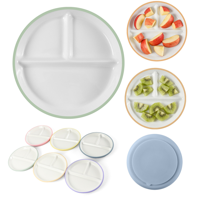 Vaiko keraminė lėkštė su siurbimo kilpeliu ir skirstytomis dalimis; medžiaga keramika + silikonas; tinka nuo 24 mėnesių; 1 vnt komplekte.