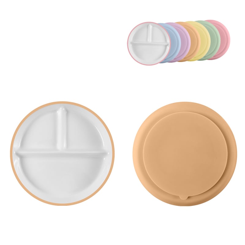 Vaiko keraminė lėkštė su siurbimo kilpeliu ir skirstytomis dalimis; medžiaga keramika + silikonas; tinka nuo 24 mėnesių; 1 vnt komplekte.