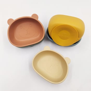 Maisto kokybės silikono kūdikių dubenėlis su siurbtuku, mokomasis dubenėlis kūdikiams su panda dizainu