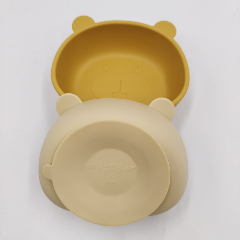 Maisto kokybės silikono kūdikių dubenėlis su siurbtuku, mokomasis dubenėlis kūdikiams su panda dizainu