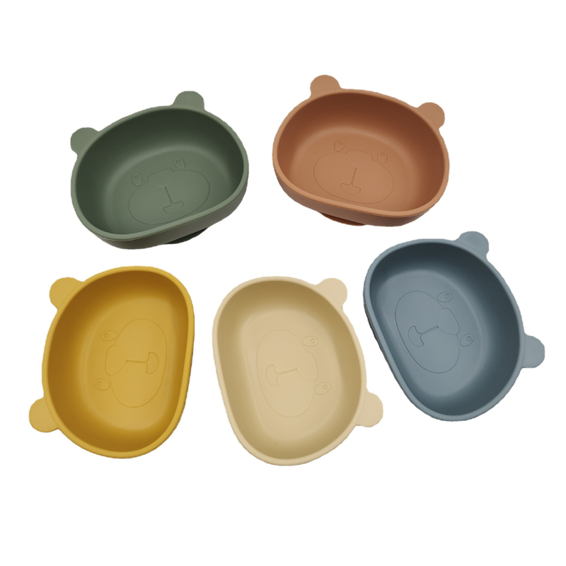 Maisto kokybės silikono kūdikių dubenėlis su siurbtuku, mokomasis dubenėlis kūdikiams su panda dizainu