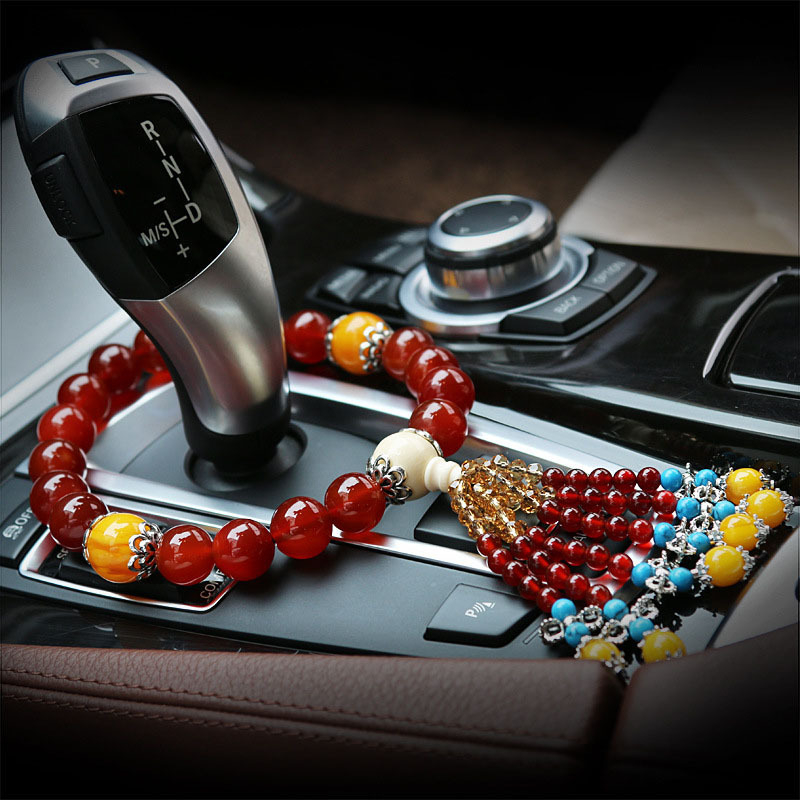 Shenyide staklene unutarnje naljepnice za automobil, model 12-5, Bodhi Agate privjesak i Buddha perle