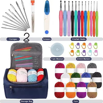 46-dijelni set kukičanja za početnike – aluminijski kukice, viseća torba za pohranu, Needlework
