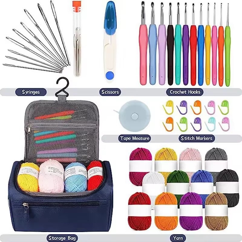 46-dijelni set kukičanja za početnike – aluminijski kukice, viseća torba za pohranu, Needlework