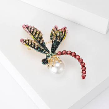 Broš Dragonfly motiv, legura, Beauty Berry Jewelry, dijamantni kristali