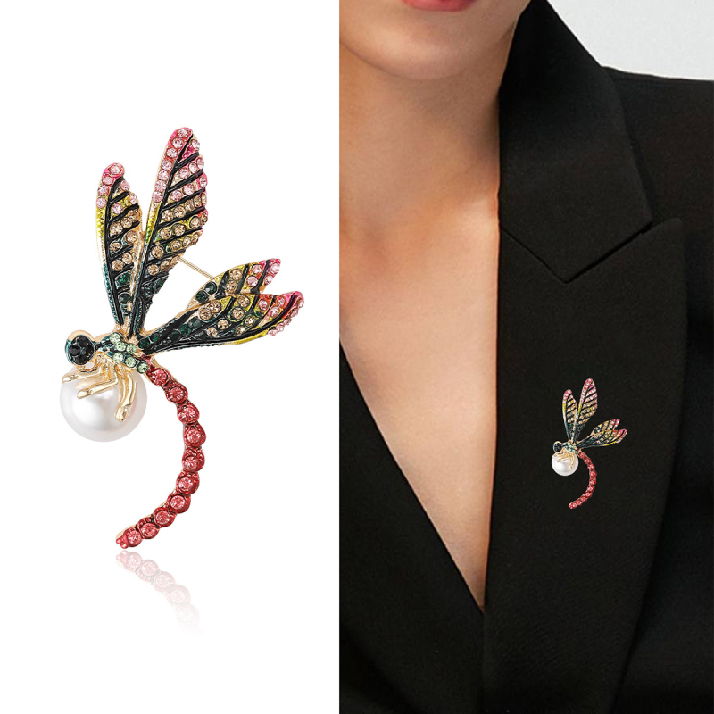 Broš Dragonfly motiv, legura, Beauty Berry Jewelry, dijamantni kristali
