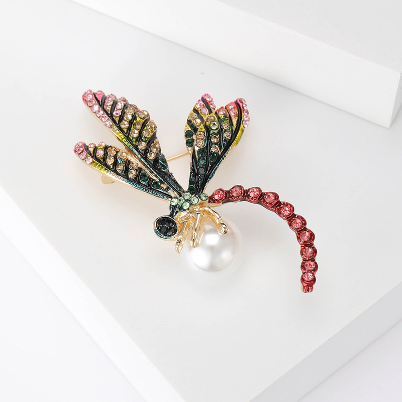Broš Dragonfly motiv, legura, Beauty Berry Jewelry, dijamantni kristali