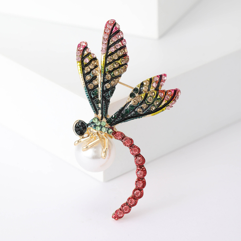 Broš Dragonfly motiv, legura, Beauty Berry Jewelry, dijamantni kristali