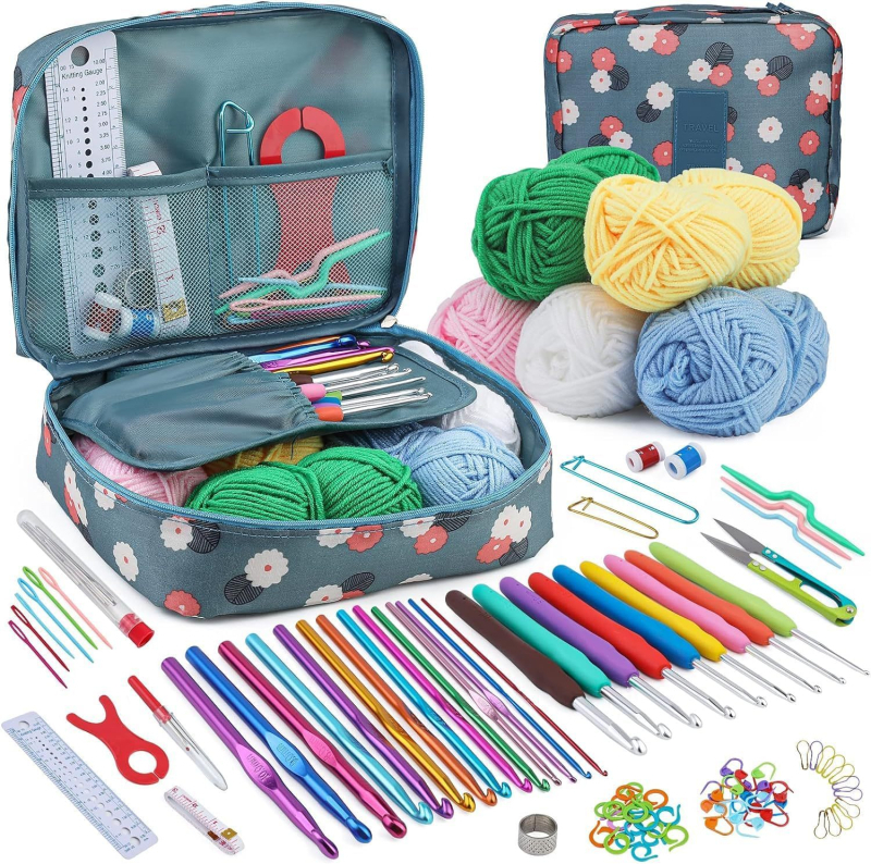 107-dijelni set crochet za početnike — sveobuhvatni paket materijala, prijenosni alati za crochet vunom