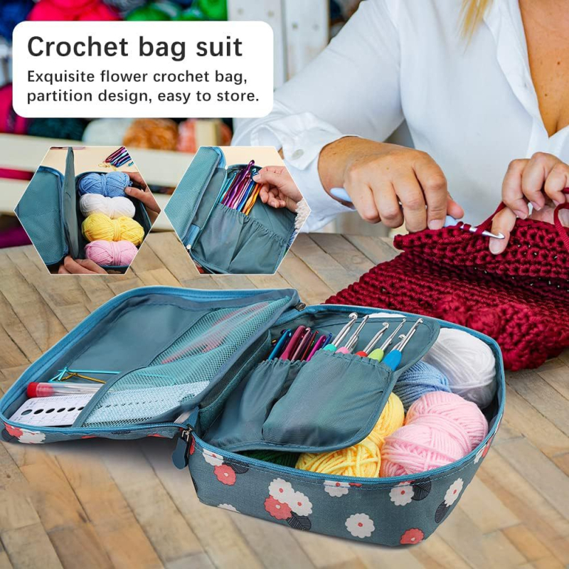 107-dijelni set crochet za početnike — sveobuhvatni paket materijala, prijenosni alati za crochet vunom