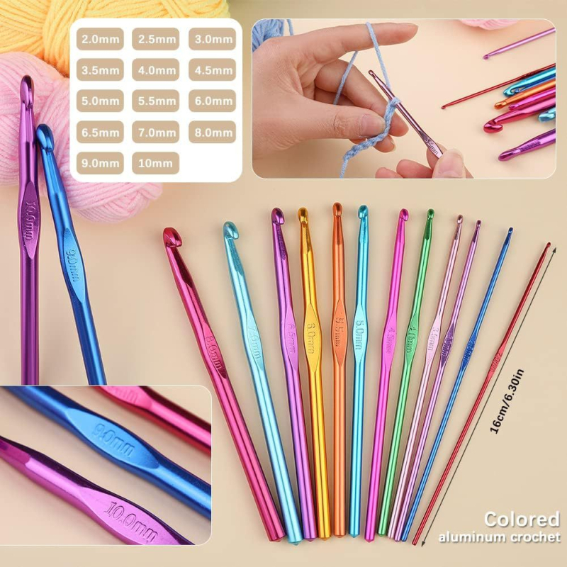 107-dijelni set crochet za početnike — sveobuhvatni paket materijala, prijenosni alati za crochet vunom