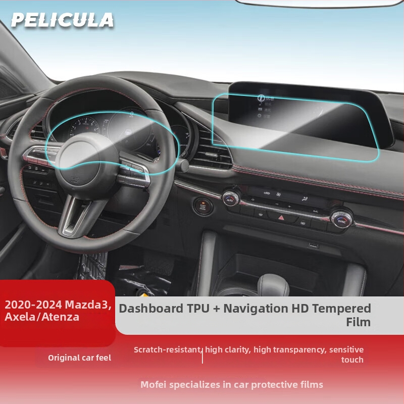 TPU ochranný film pre centrálnu obrazovku Mazda 3 Angksera 2024 — jednodielna konštrukcia, odolný voči škrabancom, proti otlačkom prstov, odolný voči teplotám