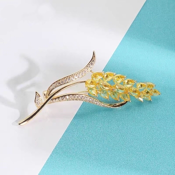 Χαλκός καρφίτσα με μικρο-παβέ ζιρκόν και μοτίβο χρυσού σιταριού – μεταλλική επίστρωση, γυναικείο διακοσμητικό αξεσουάρ