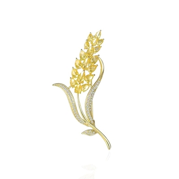 Χαλκός καρφίτσα με μικρο-παβέ ζιρκόν και μοτίβο χρυσού σιταριού – μεταλλική επίστρωση, γυναικείο διακοσμητικό αξεσουάρ