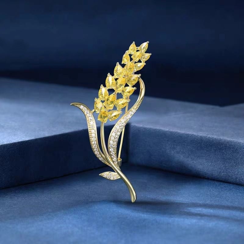 Χαλκός καρφίτσα με μικρο-παβέ ζιρκόν και μοτίβο χρυσού σιταριού – μεταλλική επίστρωση, γυναικείο διακοσμητικό αξεσουάρ