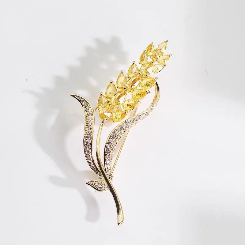 Χαλκός καρφίτσα με μικρο-παβέ ζιρκόν και μοτίβο χρυσού σιταριού – μεταλλική επίστρωση, γυναικείο διακοσμητικό αξεσουάρ