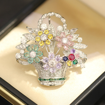 Broșă florală în formă de coș, cupru placat cu aur, electroplacare, brand Yanyi — accesorii elegante pentru femei