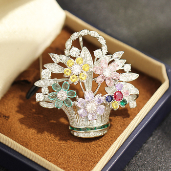 Broșă florală în formă de coș, cupru placat cu aur, electroplacare, brand Yanyi — accesorii elegante pentru femei