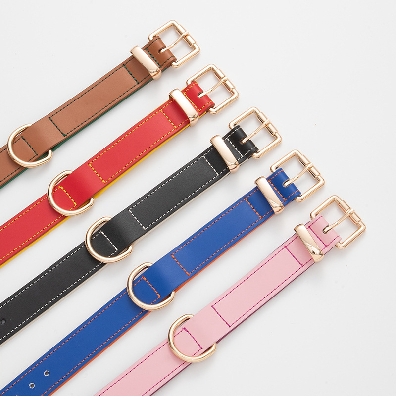 Δερμάτινο κολάρο σκύλου με μοτίβο color-block, μεταλλική αγκράφα, ρυθμιζόμενο, κατάλληλο για όλους τους σκύλους, στυλ ιαπωνικό/κορεάτικο