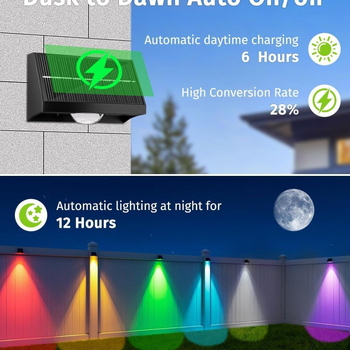 Ηλιακό εξωτερικό τοίχικό φωτιστικό για φράχτη, LED πλακέτα φωτισμού, IP44, 0,2W, 3,7V, διάρκεια λειτουργίας 24–36 ωρών, μοντέλο WL12M-T